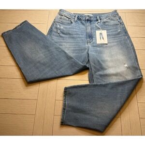 Klique B Super High Rise Barrel Jeans NWT Distressed Hem Denim Sz 15, 26.5" Long